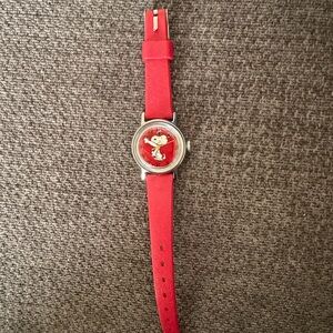 Vintage Red Snoopy Timex Watch with Red Leather Strap